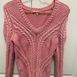 Maje Pink V-Neck Cable Knit Sweater